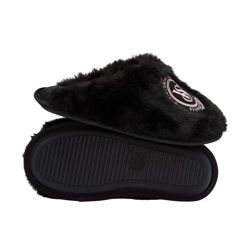 Victoria's Secret Black and Pink Fur Slippers - Picture 2 of 2